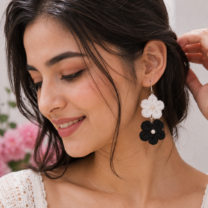 Yarnhug Black & White Floral Crochet Earrings {Random colour}